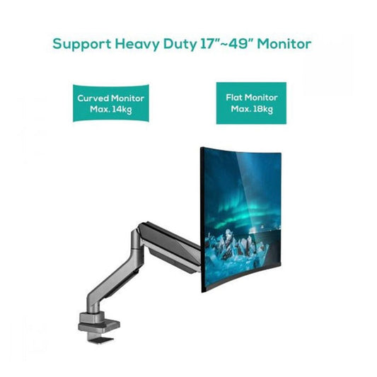 MB-ACA-HMA-SGS01Y - mBeat Activiva Heavy Duty Single Monitor Screen, Gas Spring Monitor Arm, Flat & Curved Screen