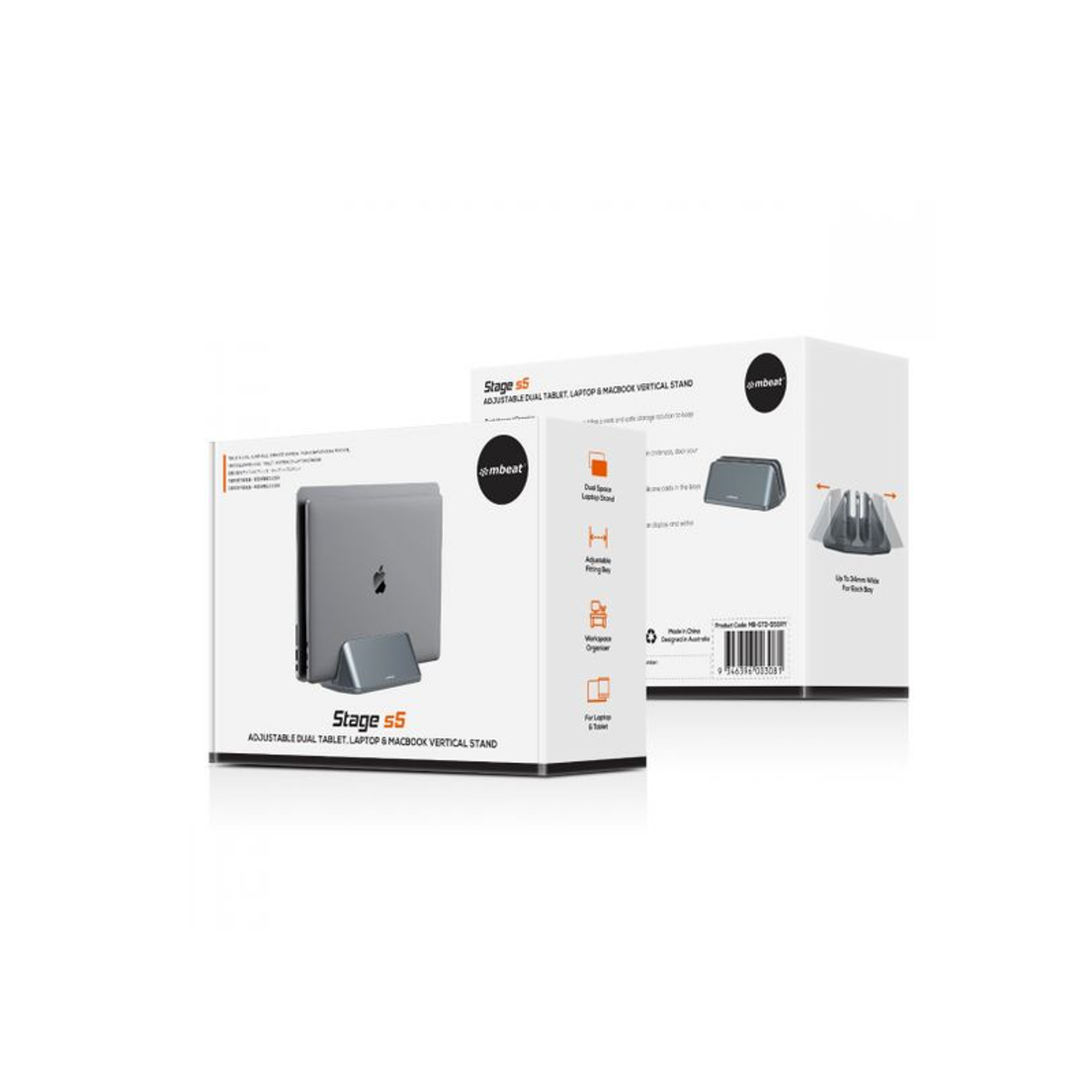 MB-STD-S5GRY - mbeat Stage S5 Adjustable Dual Bay Tablet, Laptop and MacBook Vertical Stand (Space Grey)