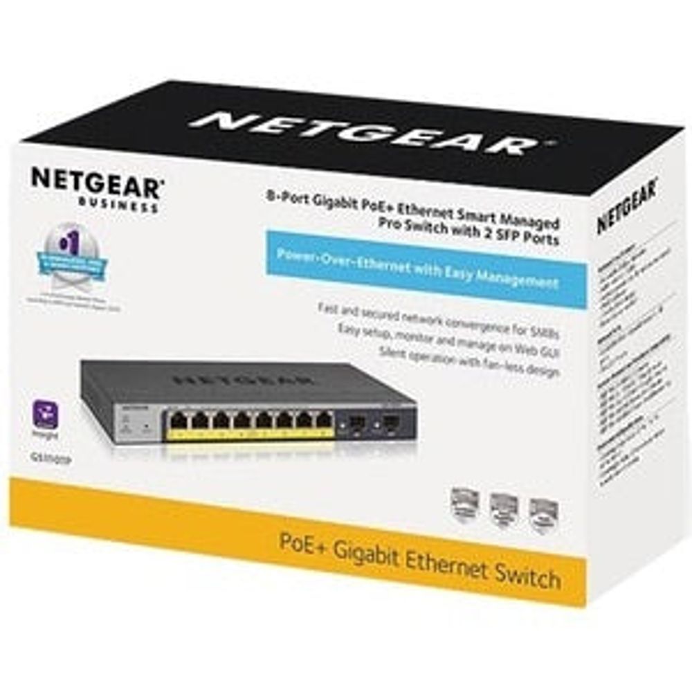 Netgear 8-port Gigabit PoE Smart Switch with 2 Gigabit Fiber SFP - 8 P