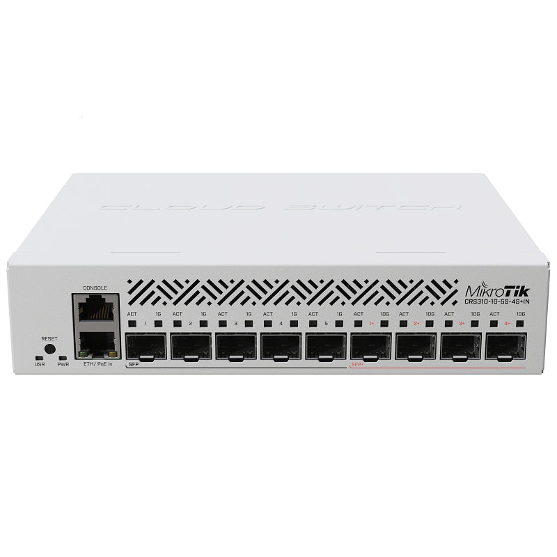 MikroTik CRS310-1G-5S-4S+IN Multi-Gigabit SOHO Router Switch with 5 x 1G SFP ports, 4 x 10G SFP+ ports and 1 x Gigabit Ethernet