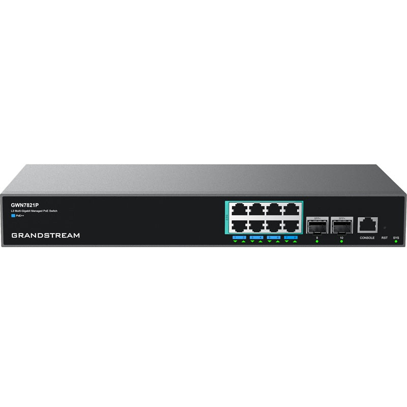 Grandstream GWN7821P Enterprise Layer 3 Managed Multi-Gigabit PoE Network Switch, 8 x 2.5 GigE PoE++, 2 x 10G SFP+