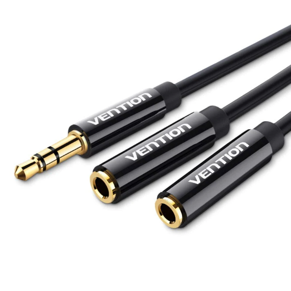 VEN-BBSBY - Vention 3.5mm Male to 2*3.5mm Female Stereo Splitter Cable 0.3M Black ABS Type