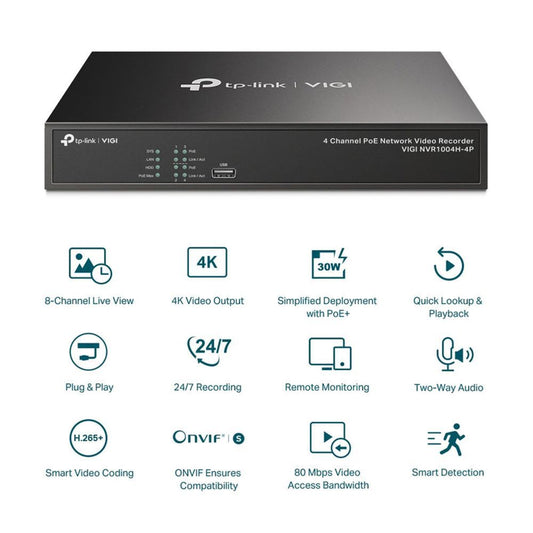 TL-VIGINVR1004H-4P - TP-LINK VIGI NVR1004H-4P VIGI 4 Channel PoE+ Network Video Recorder