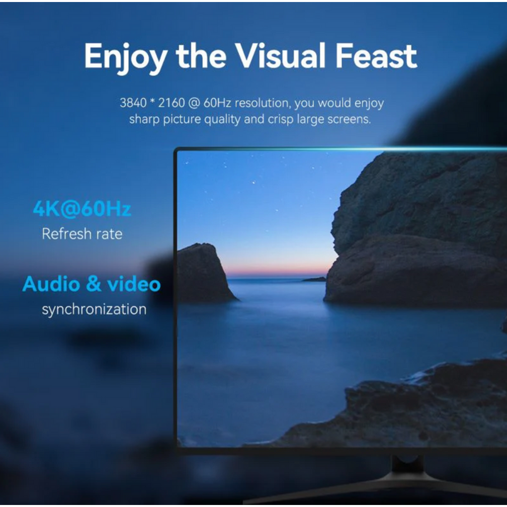 VEN-HAKBJ - Vention DisplayPort Male to Male 4K HD Cable 5M Black