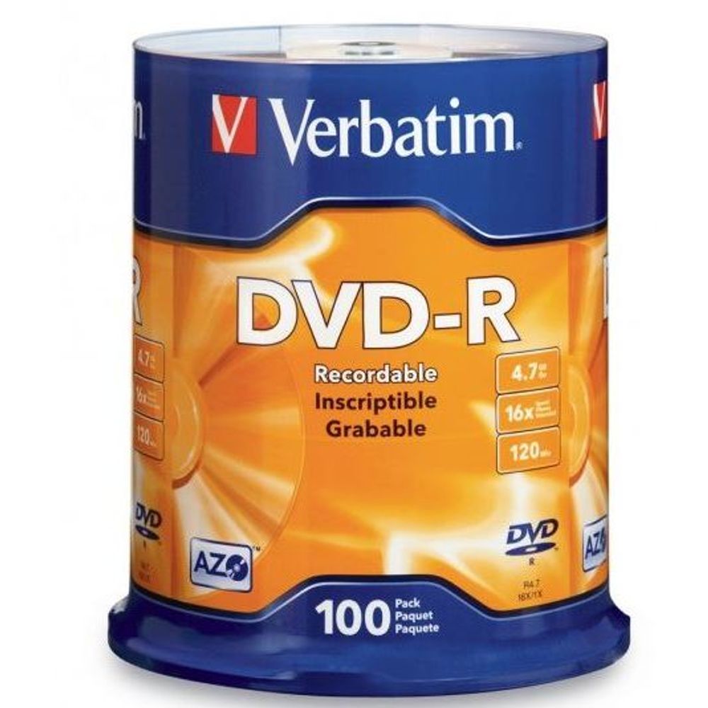 95102 - Verbatim DVD-R 4.7GB 16x 100 Pack on Spindle – The Security Outlet