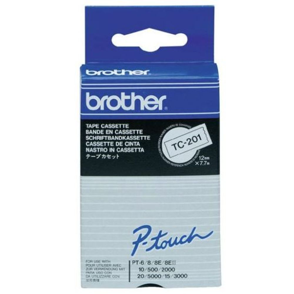 TC201 - Brother TC-201 12mm x 8m Black on White Label Tape – The ...