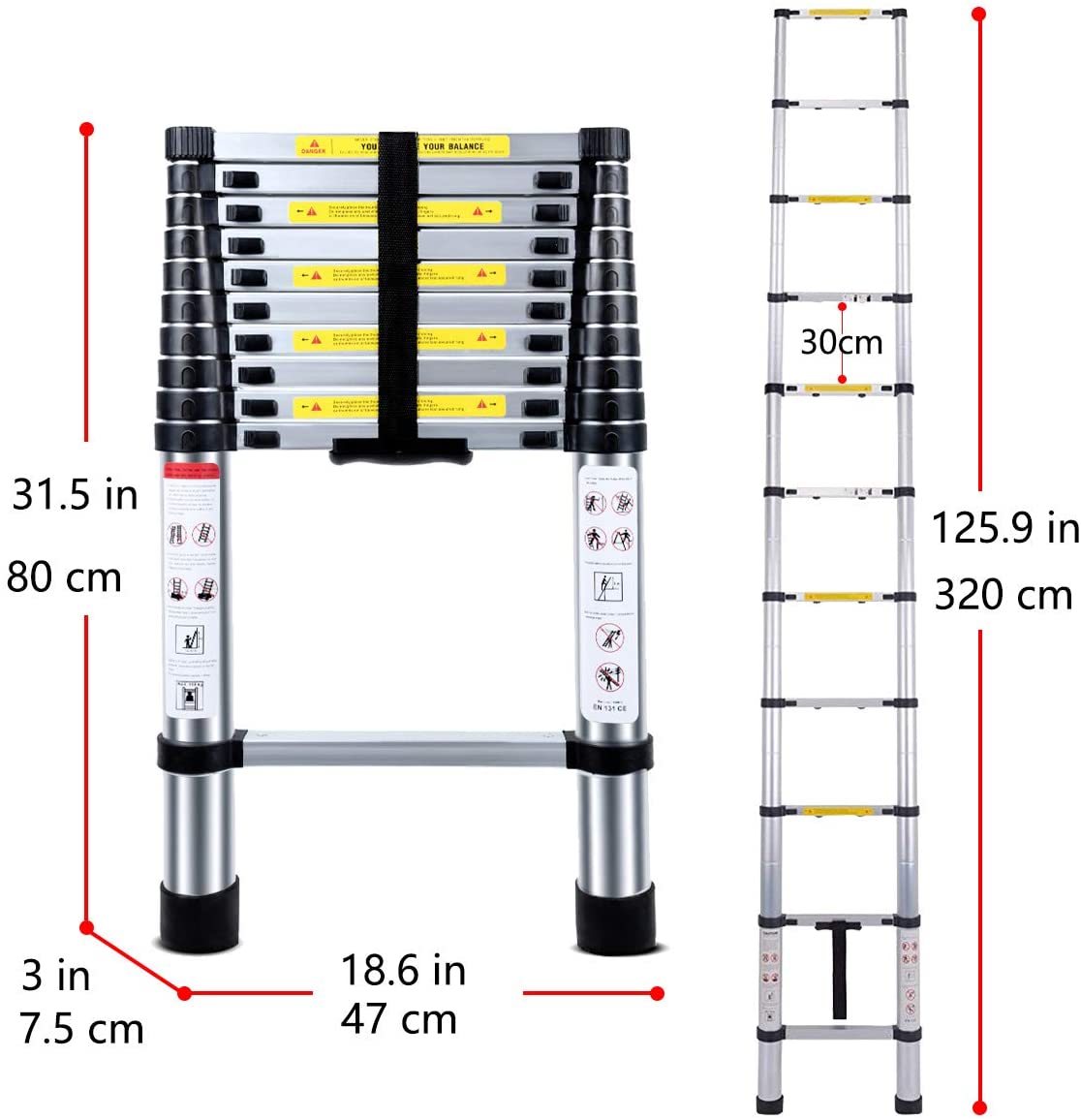 Ladder Telescopic Aluminium Extension Ladder 3.2m