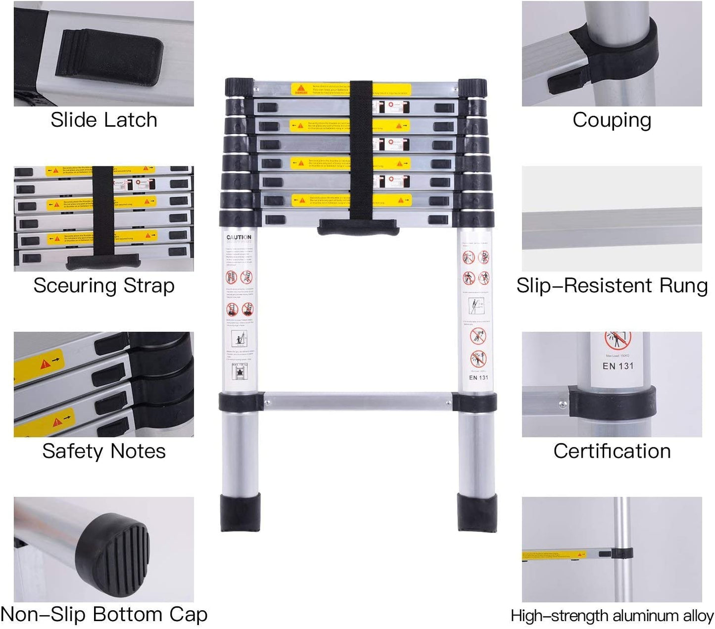Ladder Telescopic Aluminium Extension Ladder 1m-2.6m