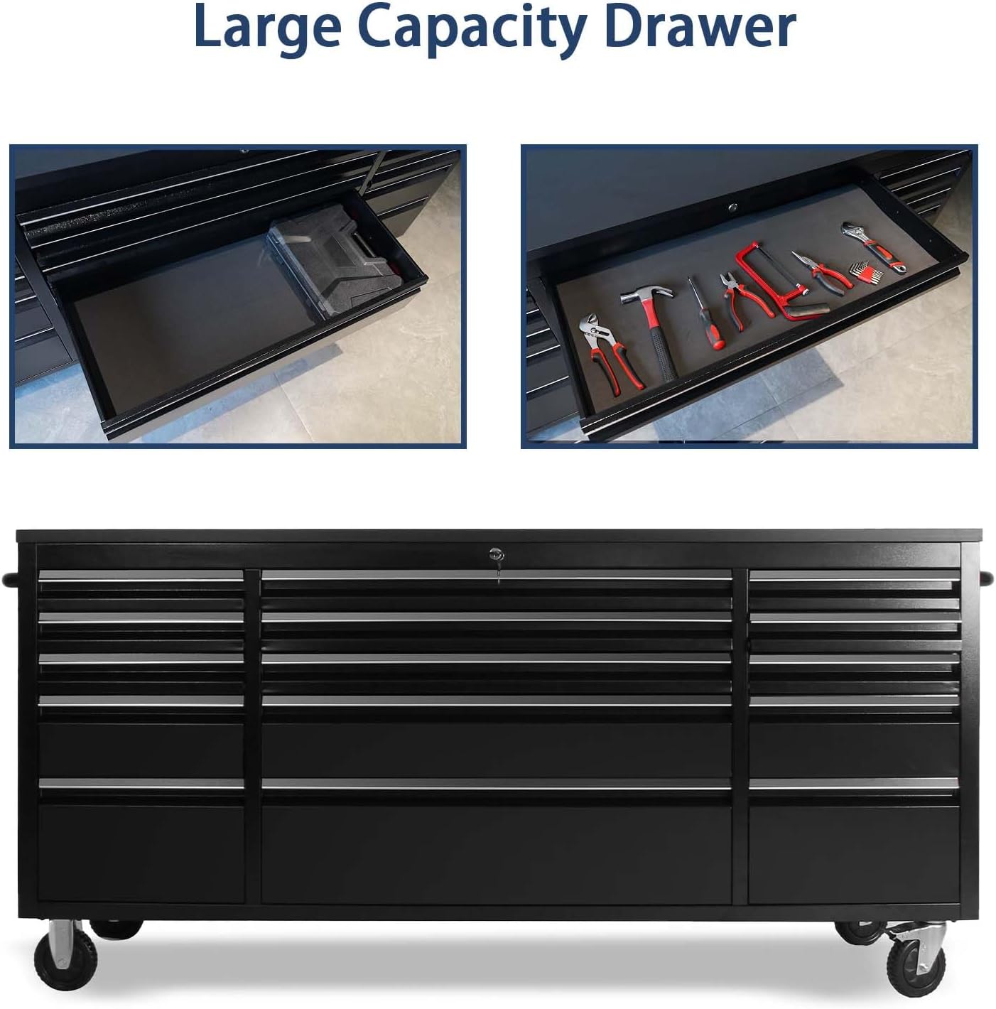 72 Inch 15 Drawers black Tool Chest workbench