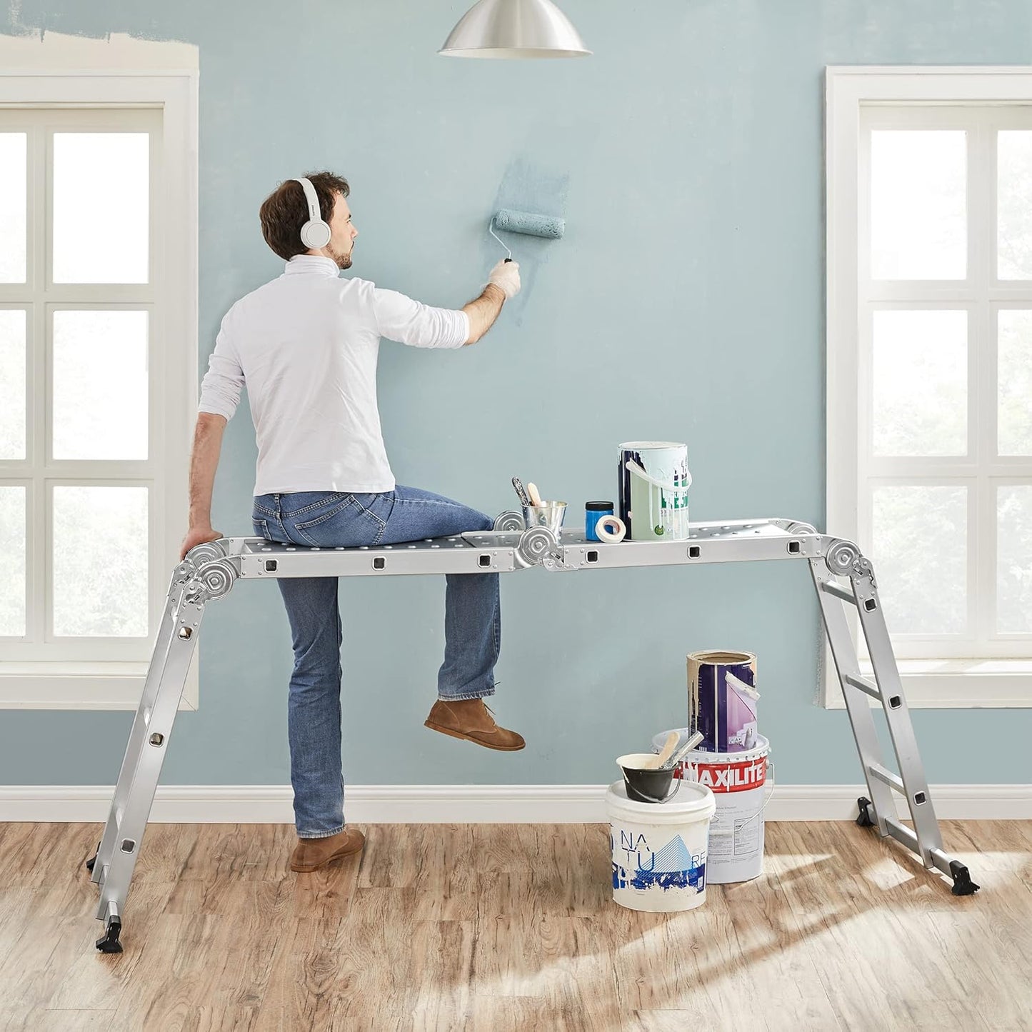 Ladder Multi Purpose 4.7m with two platforms folding ladder