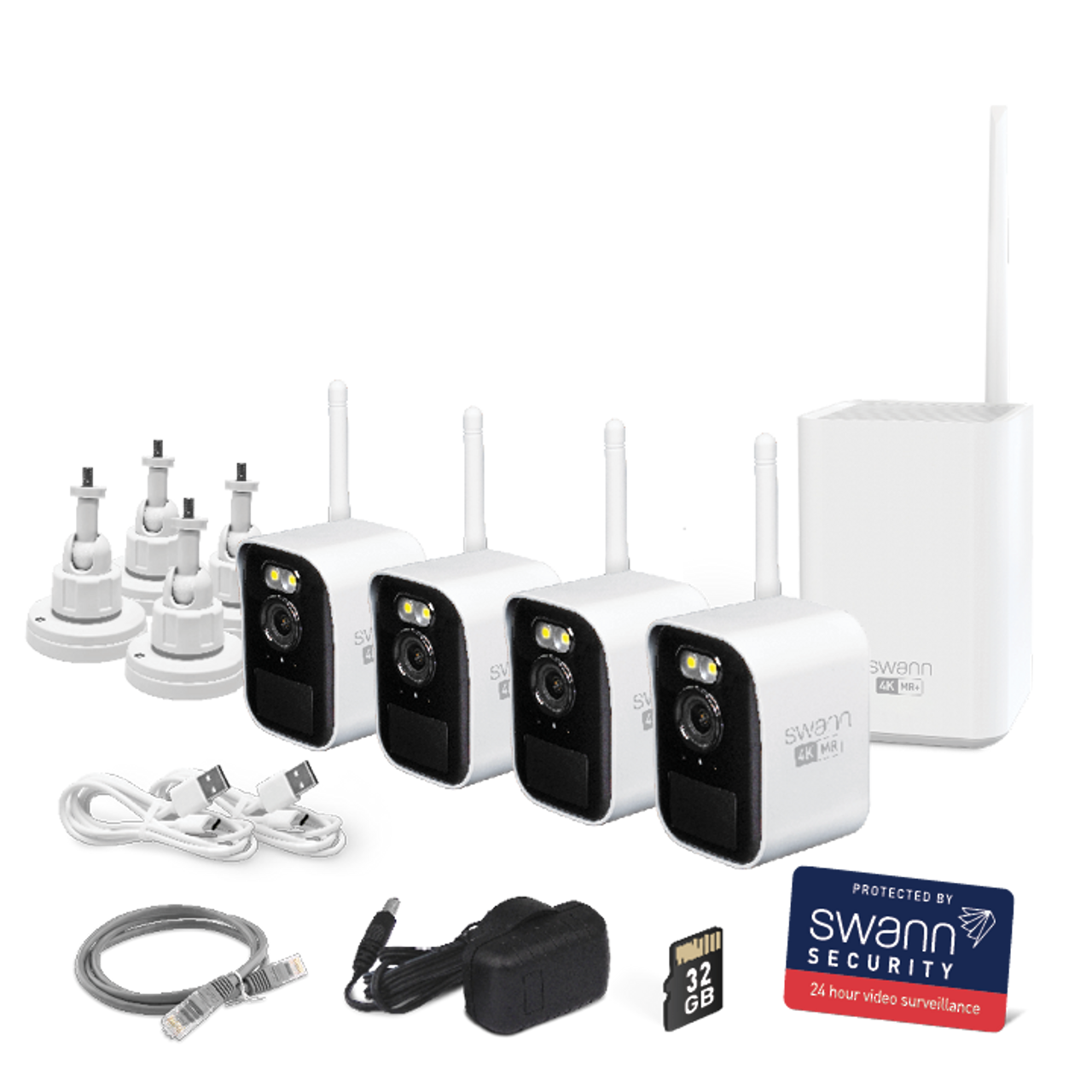SWNVK-MRMINISD4-AU - Swann MaxRanger4K Mini Wireless Security System / Base Station / 32GB / 4x MINICAM 4K Cam