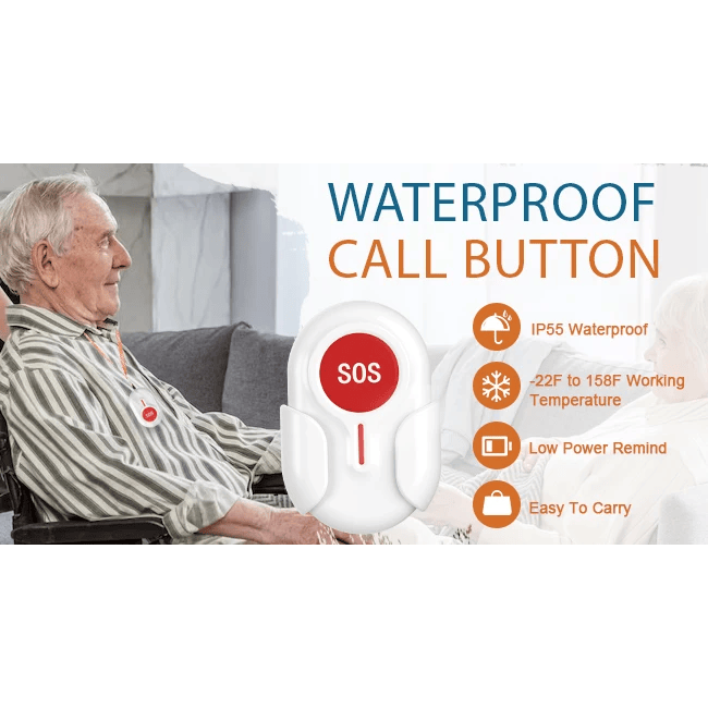 Wireless Caregiver Pager with 2 SOS Buttons (Up to 300mtrs range)