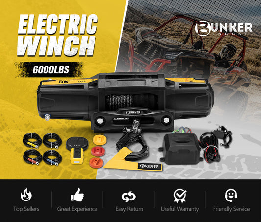 Bunker Indust 6000LBS/2722KGS Electric Winch 12V Synthetic Rope Wireless UTV ATV