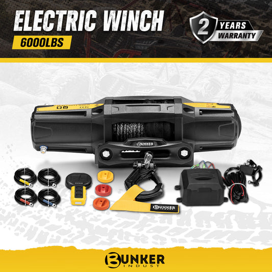 Bunker Indust 6000LBS/2722KGS Electric Winch 12V Synthetic Rope Wireless UTV ATV Default Title