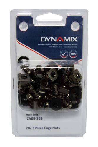 DYNAMIX 20pc Pack 3 Piece Cage Nut Black (Re-sealable Pack)