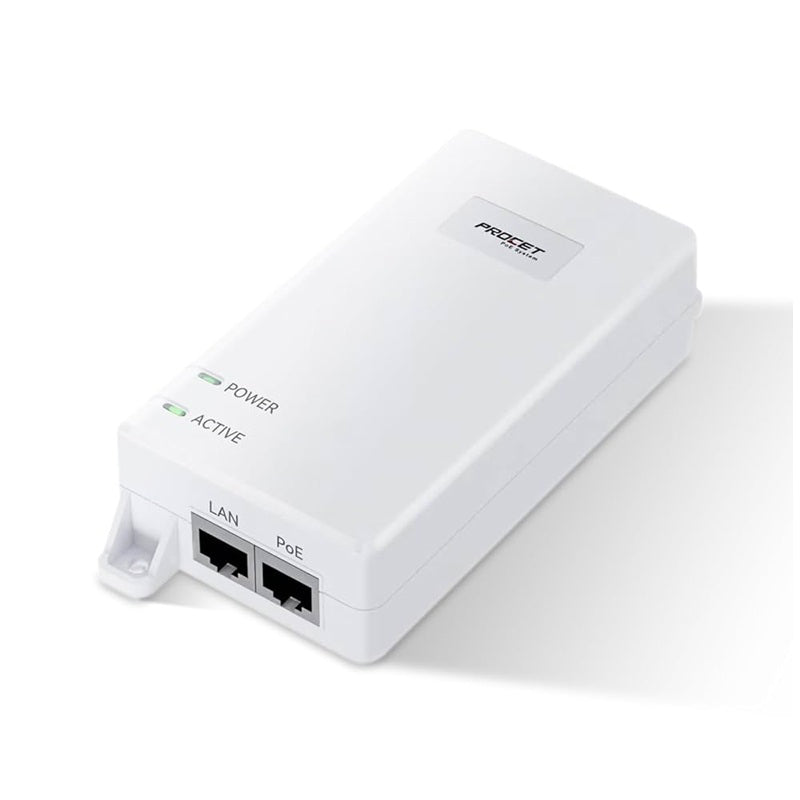 Procet 55V DC 60 Watt 10 Gigabit 802.3bt PoE++ White Power over Ethernet Injector