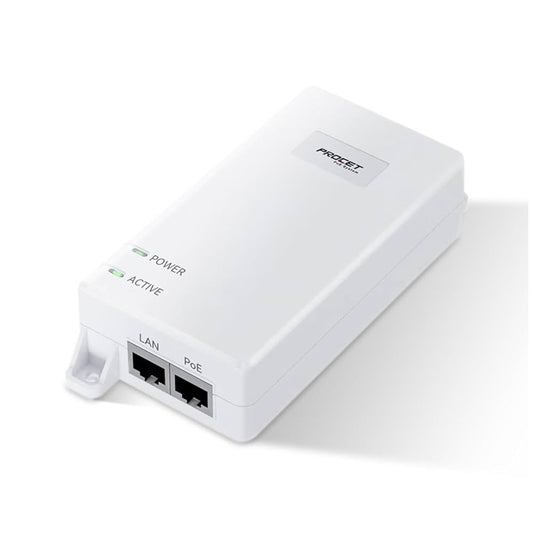 Procet 55V DC 60 Watt 10 Gigabit 802.3bt PoE++ White Power over Ethernet Injector