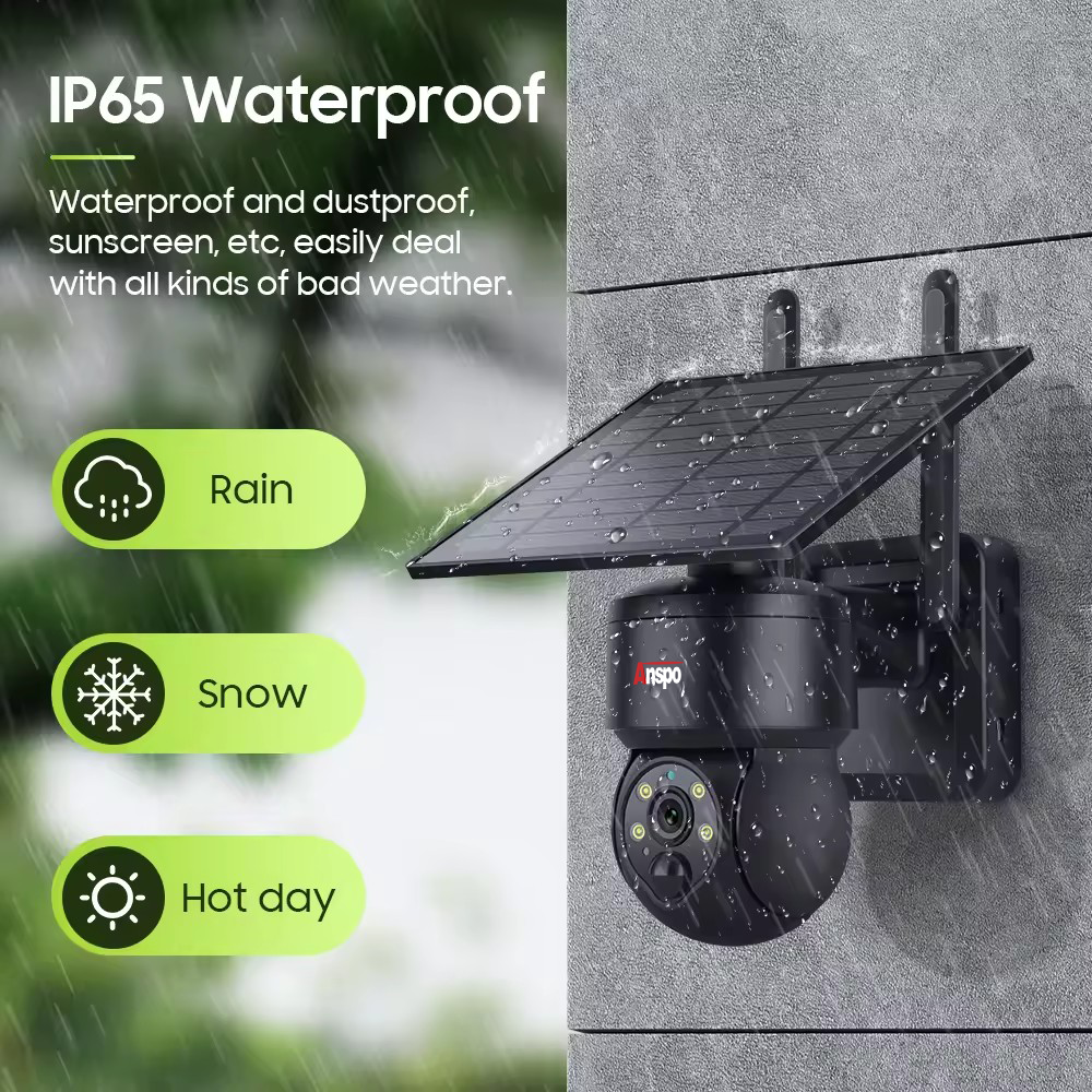 Anspo WIFI SOLAR security camera wireless free batteries and 64GB card Black