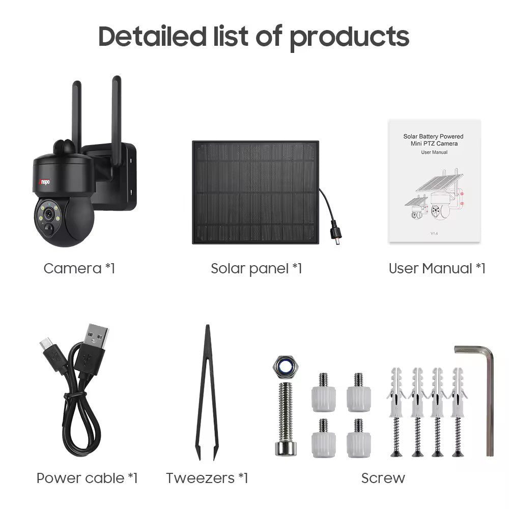Anspo WIFI SOLAR security camera wireless free batteries and 64GB card Black
