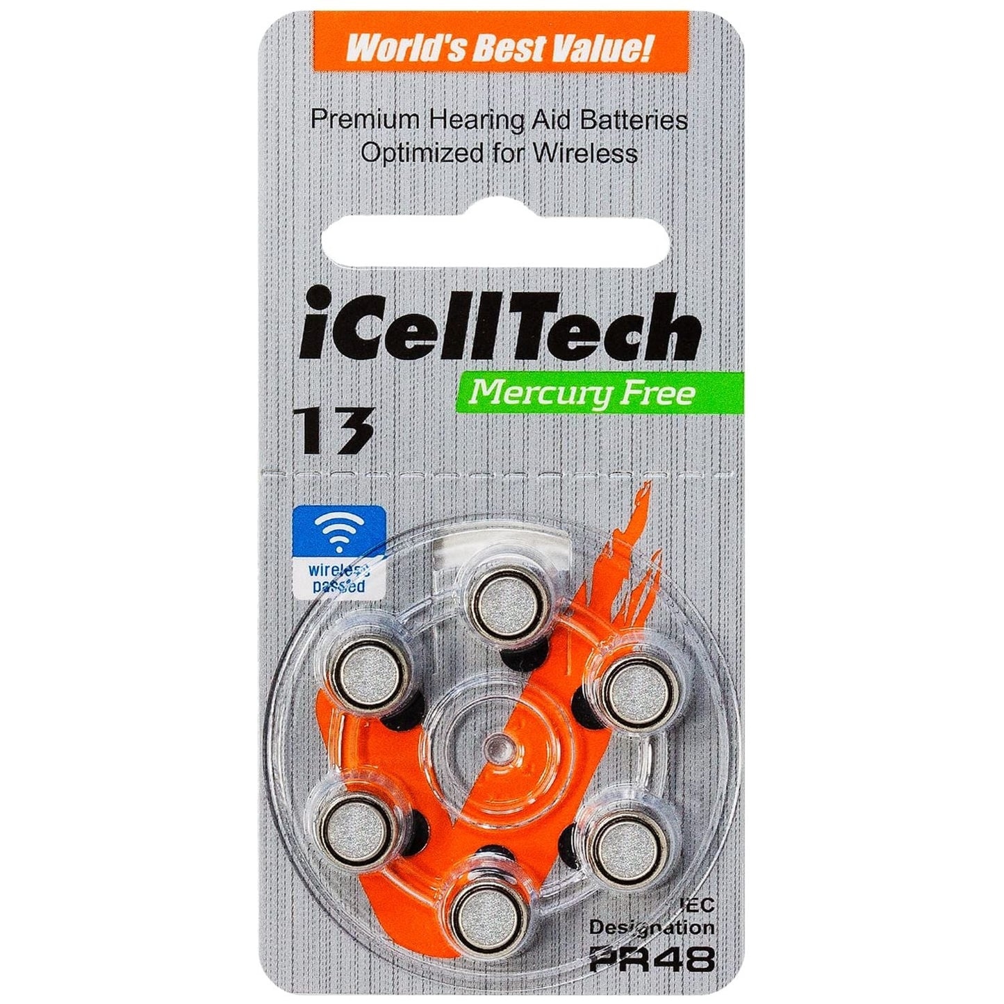 Hearing Aid Batteries (Box of 60 Batteries) 13 Orange Hearing Aid Batteries
