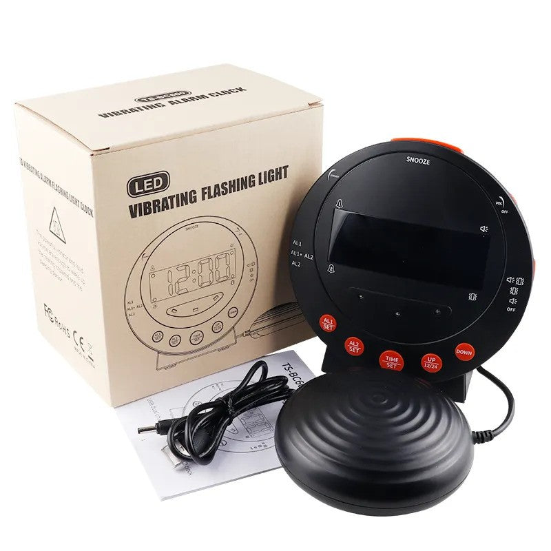 LED Flashing Vibrating Alarm Clock with Bed Shaker (Clearance)