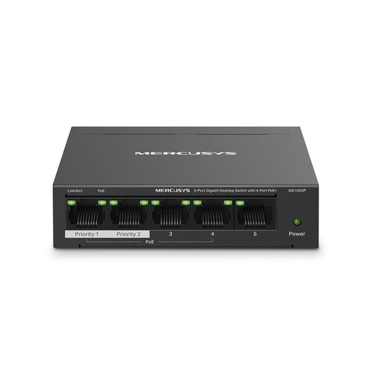 MER-MS105GP - Mercusys MS105GP, 5-Port Gigabit Desktop Switch with 4-Port PoE+