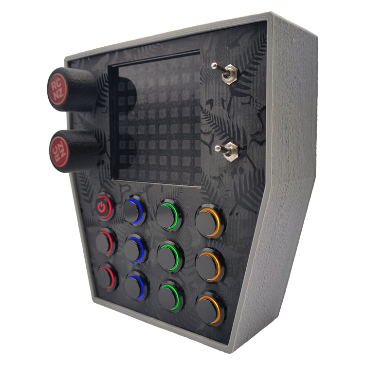 RaceCraftsNZ RC06 Button Box, 12x LED Buttons, Dual Rotary Encoders, LED Flag Box Grey