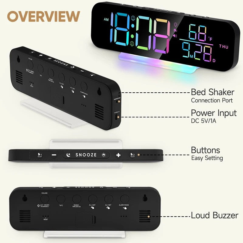 RGB Display Vibrating Travel Alarm Clock