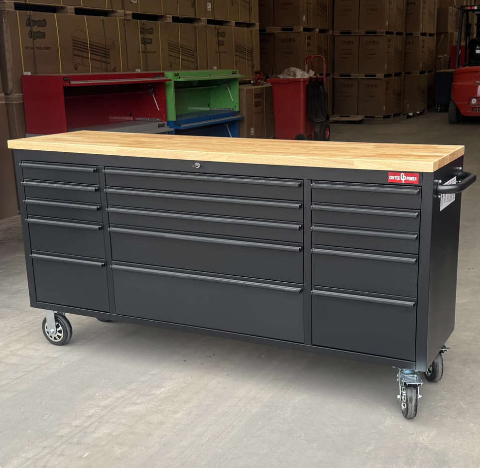 72 Inch Chest 72 Inch 15 Drawers black Tool Chest workbench with wooden top – The ...