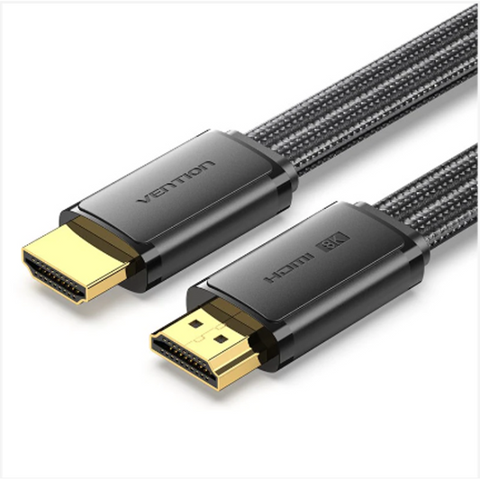 VEN-ALKBH - Flat Nylon Braided HDMI-A Male to Male 8K HD Cable 2M Black