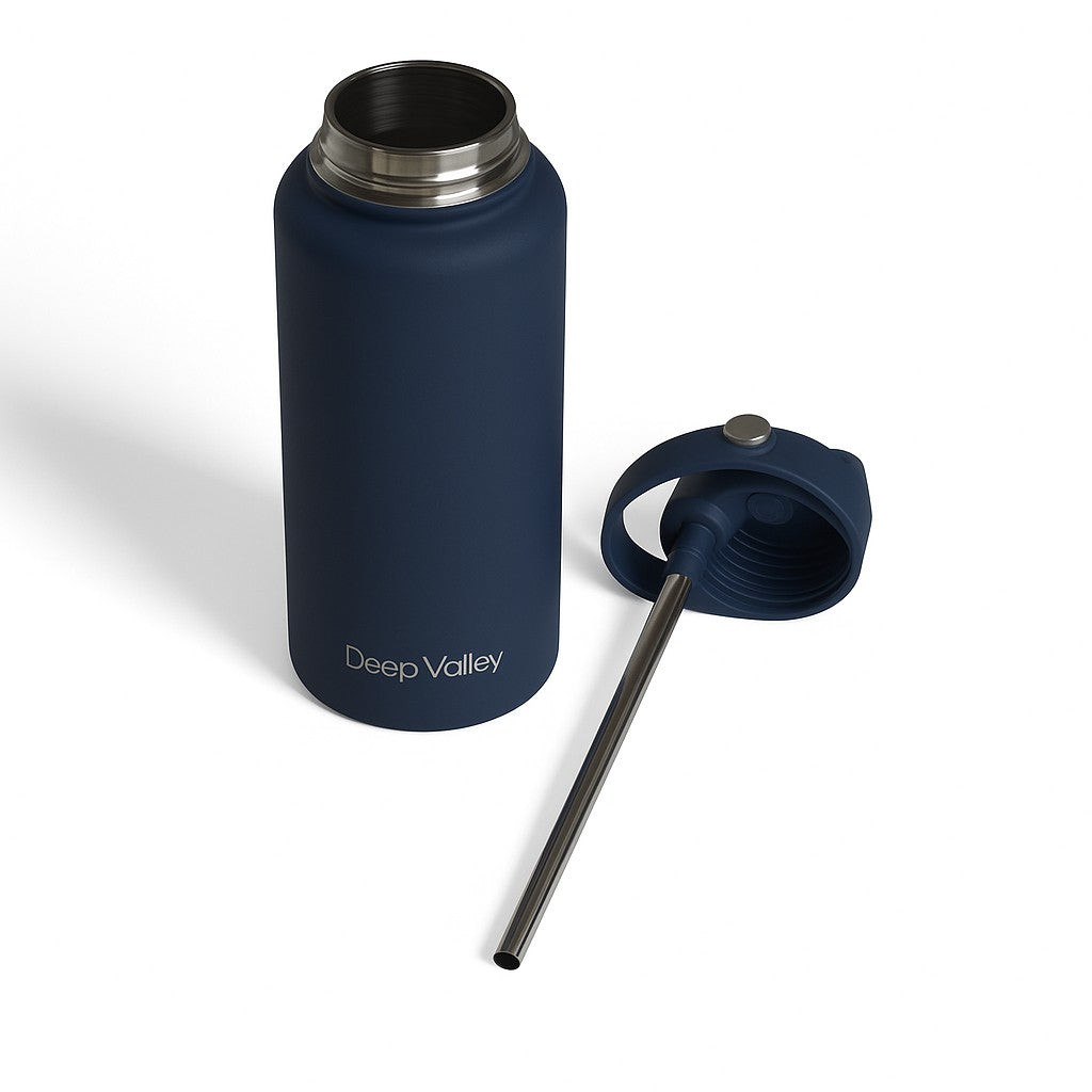 Bundle: Indigo Blue 1L Insulated Bottle + Black DayTrip Mini Bag